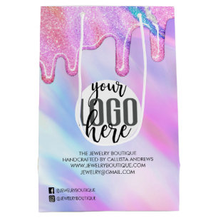 Sacola Para Presentes Média Negócios do cliente do Unicorn Holographic Glitter