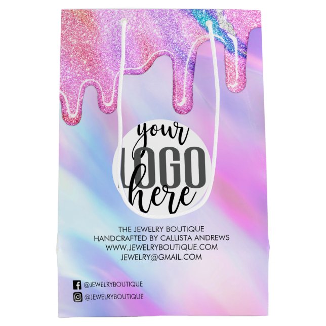 Sacola Para Presentes Média Negócios do cliente do Unicorn Holographic Glitter (Verso)