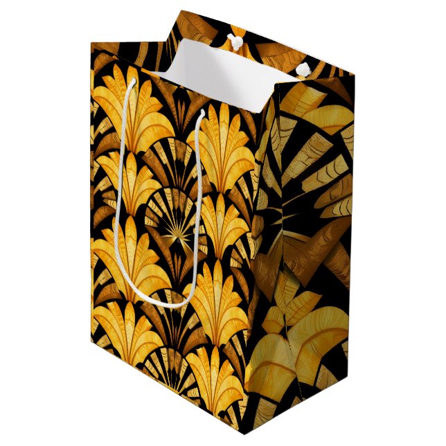 Sacola Para Presentes Média Neo Deco Gold Geometric Abstract Pattern (Frente inclinada)