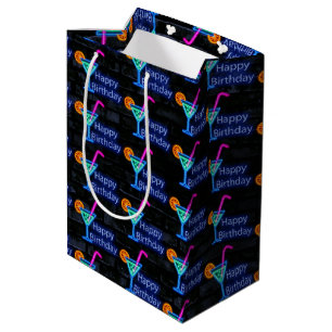 Sacola Para Presentes Média Neon Birthday Cocktail Em Brick