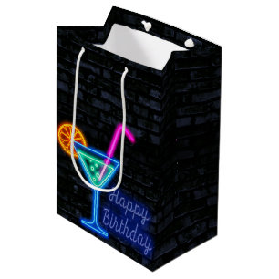 Sacola Para Presentes Média Neon Birthday Cocktail Em Brick