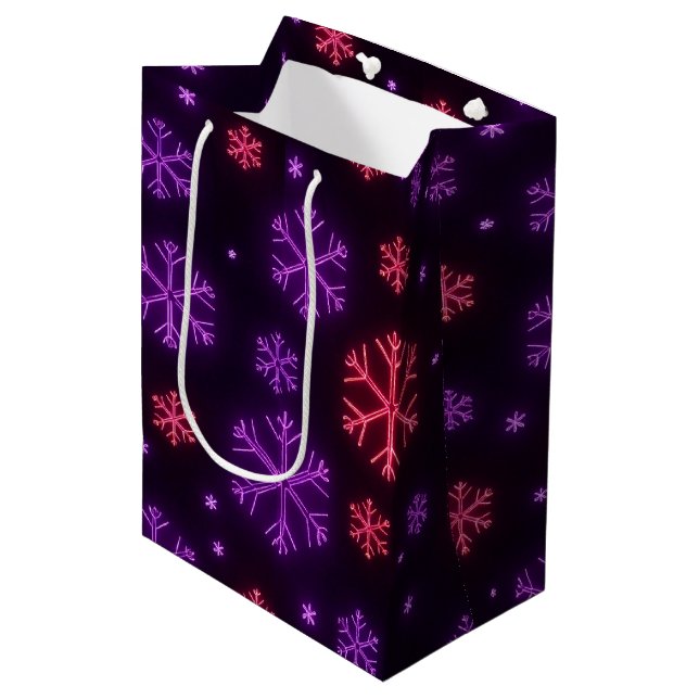 Sacola Para Presentes Média Neon Snowflakes (Frente inclinada)
