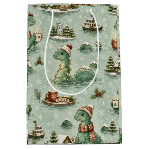 Sacola Para Presentes Média Nessie do Natal Monstro do Lago Ness Aconchegante 