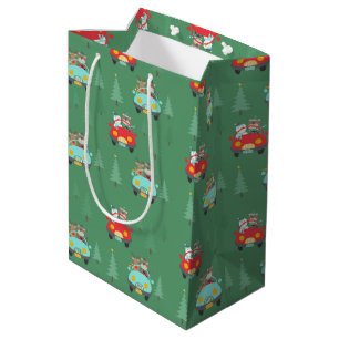 Sacola Para Presentes Média Neve De Ursos De Natal Em Carros
