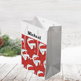 Sacola Para Presentes Média Neve Festiva de Voleibol Galeota Neve Vermelha