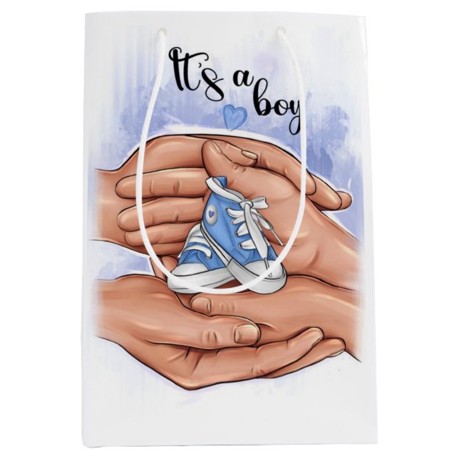 Sacola Para Presentes Média New Baby Announcement – Parents Holding Baby 👣 (Frente)