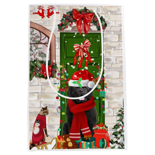 Sacola Para Presentes Média Newland Dog Christmas (Frente)