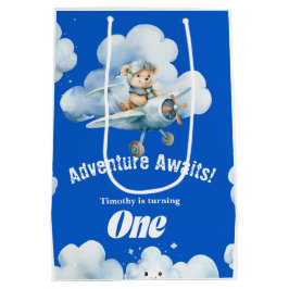 Sacola Para Presentes Média No Azul Selvagem: Aniversário do Teddy