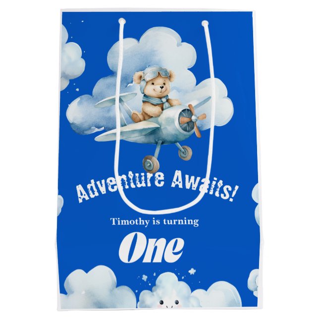 Sacola Para Presentes Média No Jovem Azul Selvagem: Aniversário do Ursinho (Verso)