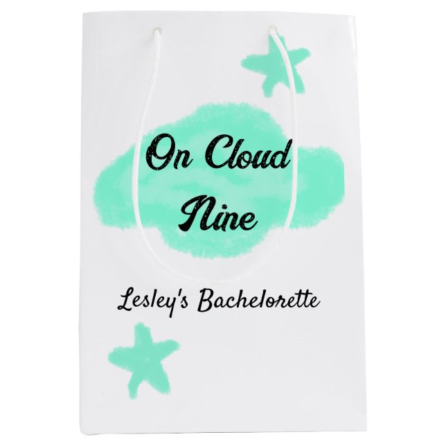 Sacola Para Presentes Média No nono verde pastel estrelas solteira (Frente)