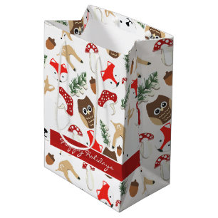 Sacola Para Presentes Média No Padrão de Feriados de Natal na Floresta