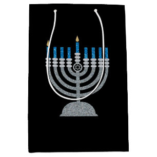 Sacola Para Presentes Média Noite de 1rua de Hanukkah Glitter Medium Gift Bag