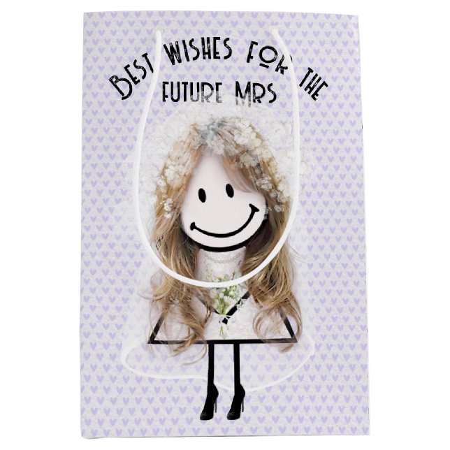 Sacola Para Presentes Média Noiva Boneco em Corações Lavanda (Frente)