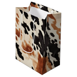 Sacola Para Presentes Média Noiva de Couro de Vaca Marrom Creme Preto Casament