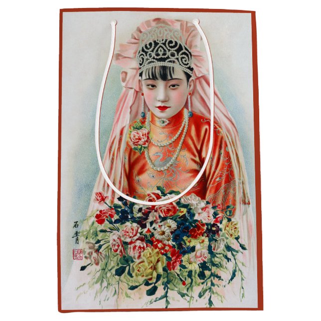 Sacola Para Presentes Média Noiva de Vermelho em Casamento Chinês em Xangai (Frente)