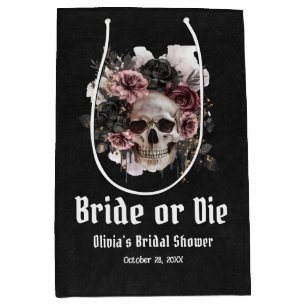 Sacola Para Presentes Média Noiva do Crânio Floral de Halloween ou Bridal Show