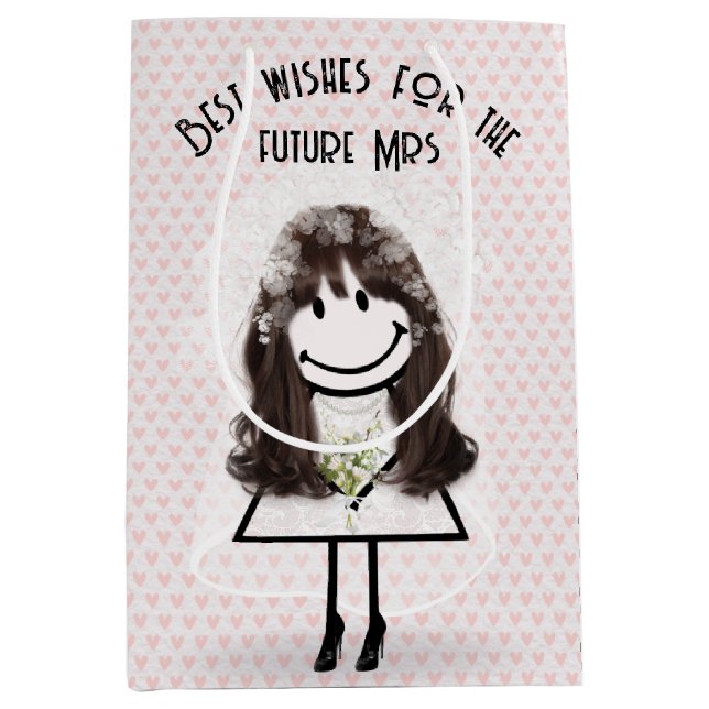 Sacola Para Presentes Média Noiva Menina de Palitinho em Corações (Frente)