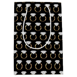 Sacola Para Presentes Média Noivado Diamond Casamento Ring Black Dourado