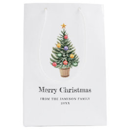 Sacola Para Presentes Média Nome da família da árvore de Natal minimalista ano