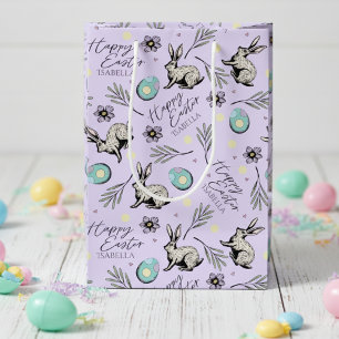 Sacola Para Presentes Média Nome do Felz pascoa Roxo Bunny