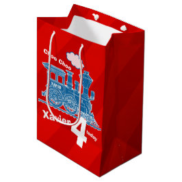 Sacola Para Presentes Média Nome do menino idade trem louco vermelho azul 4º a