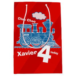 Sacola Para Presentes Média Nome do menino idade trem louco vermelho azul 4º a