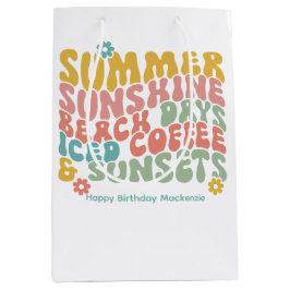 Sacola Para Presentes Média Nome do Monograma Cor-de-Rosa de Verão