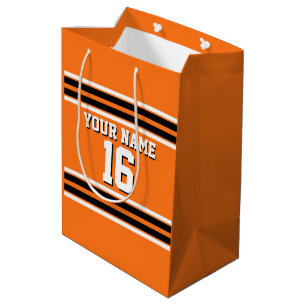 Sacola Para Presentes Média Nome do Número Personalizado da Equipe Laranja Lar