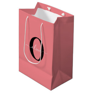 Sacola Para Presentes Média Nome do Script Monograma Personalizado Cor-de-rosa