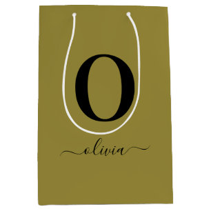 Sacola Para Presentes Média Nome do Script Monograma Personalizado Dourado E P