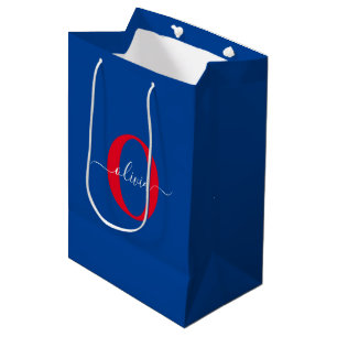 Sacola Para Presentes Média Nome do Script Monograma Personalizado Vermelho Br