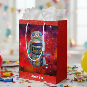 Sacola Para Presentes Média Nome legal do robô de brinquedo Sci fi vermelho ga