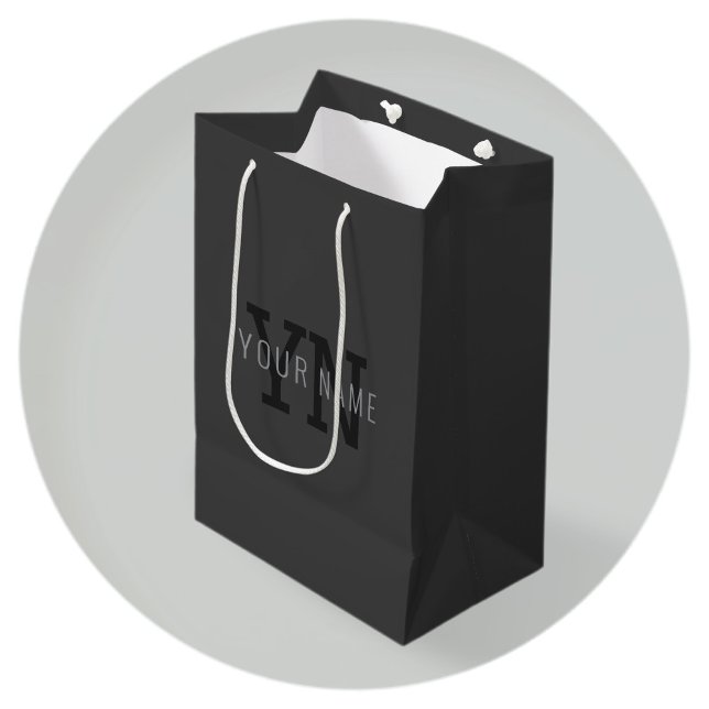 Sacola Para Presentes Média Nome Monogramado Moderno Cinza Escuro (ou outro te (Criador carregado)