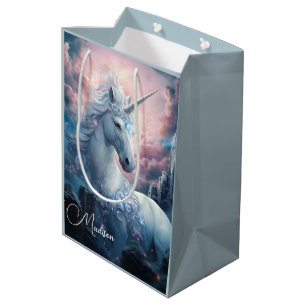 Sacola Para Presentes Média Nome Personalizado Belo Unicórnio