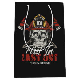 Sacola Para Presentes Média Nome personalizado Bombeiro Primeiro a Entrar Últi