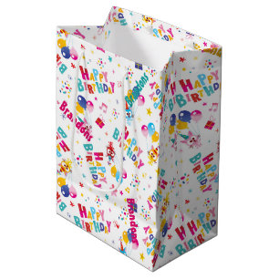 Sacola Para Presentes Média Nome Personalizado de Festa de aniversário Infanti