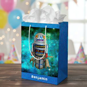 Sacola Para Presentes Média Nome personalizado de galáxia robô robô de ficção