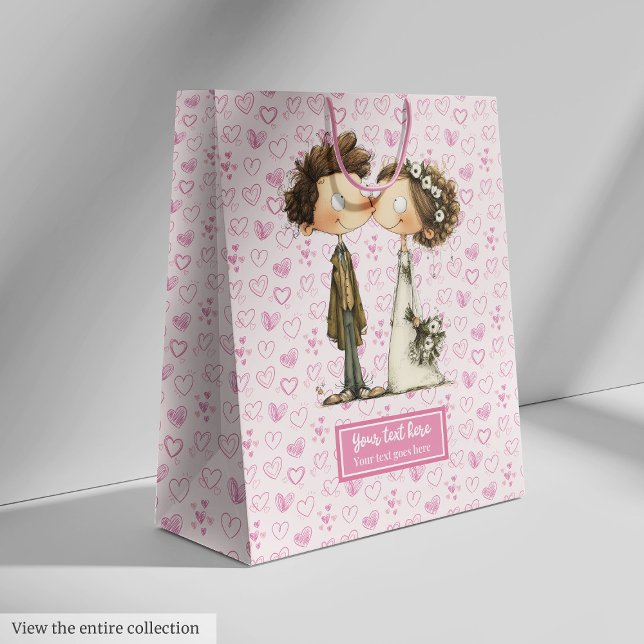 Sacola Para Presentes Média Nome Personalizado Dif. Casamento Bag Quirky Desig (Custom Name Wedding Gift Bag Quirky Design)
