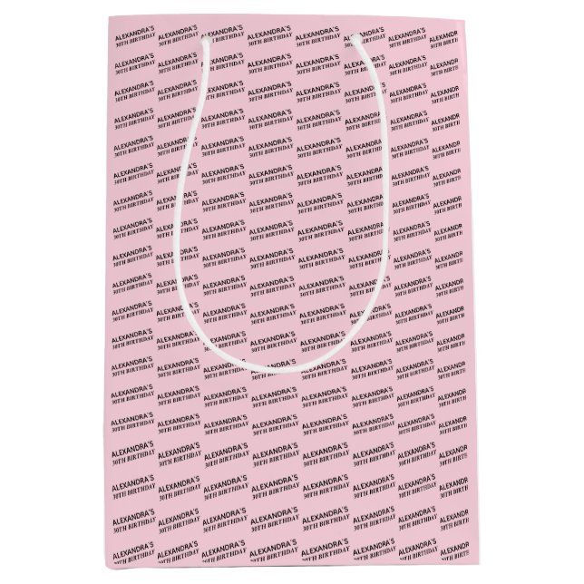 Sacola Para Presentes Média Nome Personalizado do aniversário de 30 anos Rosa  (Frente)