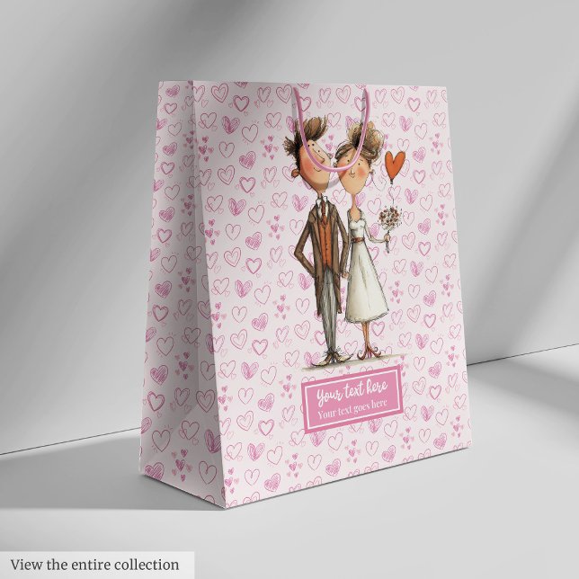Sacola Para Presentes Média Nome Personalizado do Casal de Casamento Simples Q (Funny Quirky Wedding Couple Gift Bag Custom Name)