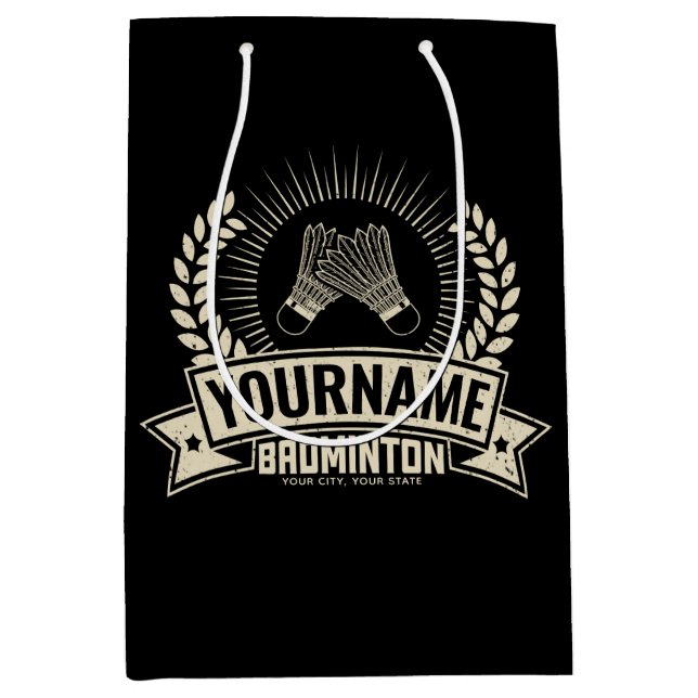 Sacola Para Presentes Média Nome Personalizado do Jogador de Badminton Racquet (Frente)