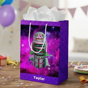 Sacola Para Presentes Média Nome personalizado do robô roxo de brinquedo Sci