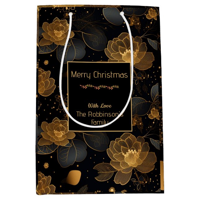 Sacola Para Presentes Média Nome personalizado dos rosas do ouro moderno (Frente)