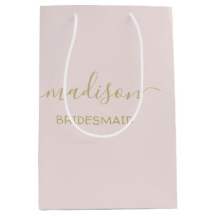 Sacola Para Presentes Média Nome Personalizado Dourado Caligrafia Rosa Esmagad
