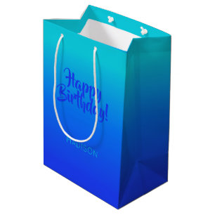 Sacola Para Presentes Média Nome personalizado e texto Turquesa para Gradaçã