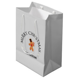 Sacola Para Presentes Média Nome personalizado Feliz Natal Gingerman cinza