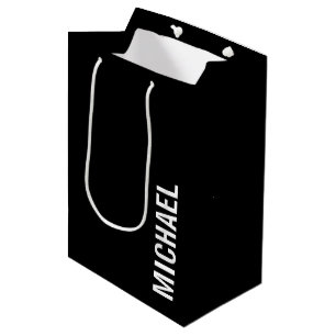 Sacola Para Presentes Média Nome Personalizado Mínimo Moderno Preto
