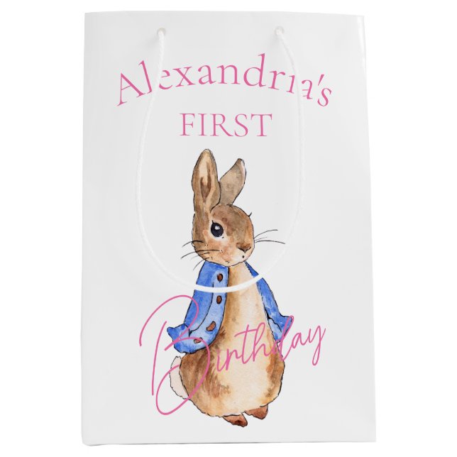 Sacola Para Presentes Média Nome Personalizado Peter Primeiro Aniversário (Frente)