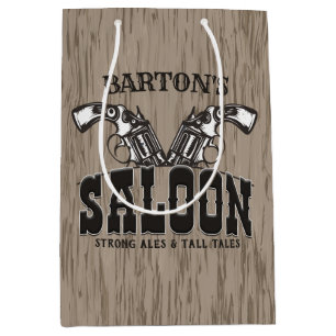 Sacola Para Presentes Média Nome Personalizado Wild West Gun Revolver Saloon