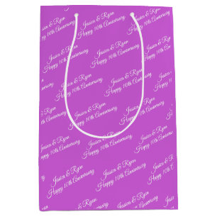 Sacola Para Presentes Média Nomes, Ano do Aniversário, Script Branco, Fúchsia